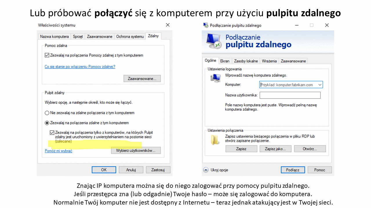 Połączenie z komputerem przy pomocy pulpitu zdalnego